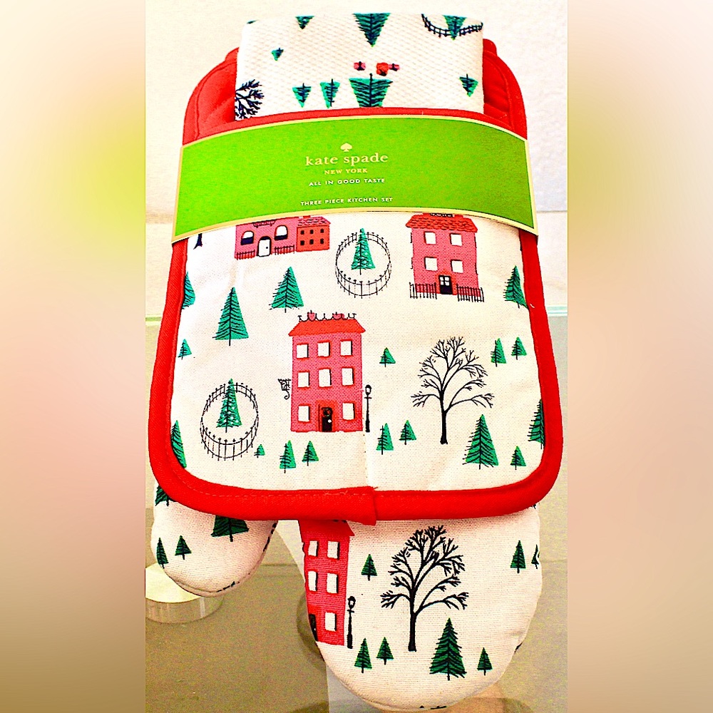 KATE SPADE ALL IN GOOD TASTE-HOLIDAY VILLAGE 3PC KITCHEN SET CHRISTMAS NEW